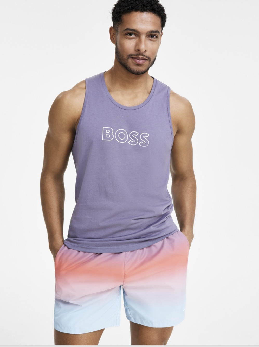 Boss by Hugo Boss Men Beach Logo Tank Top Med Purple Size XXL